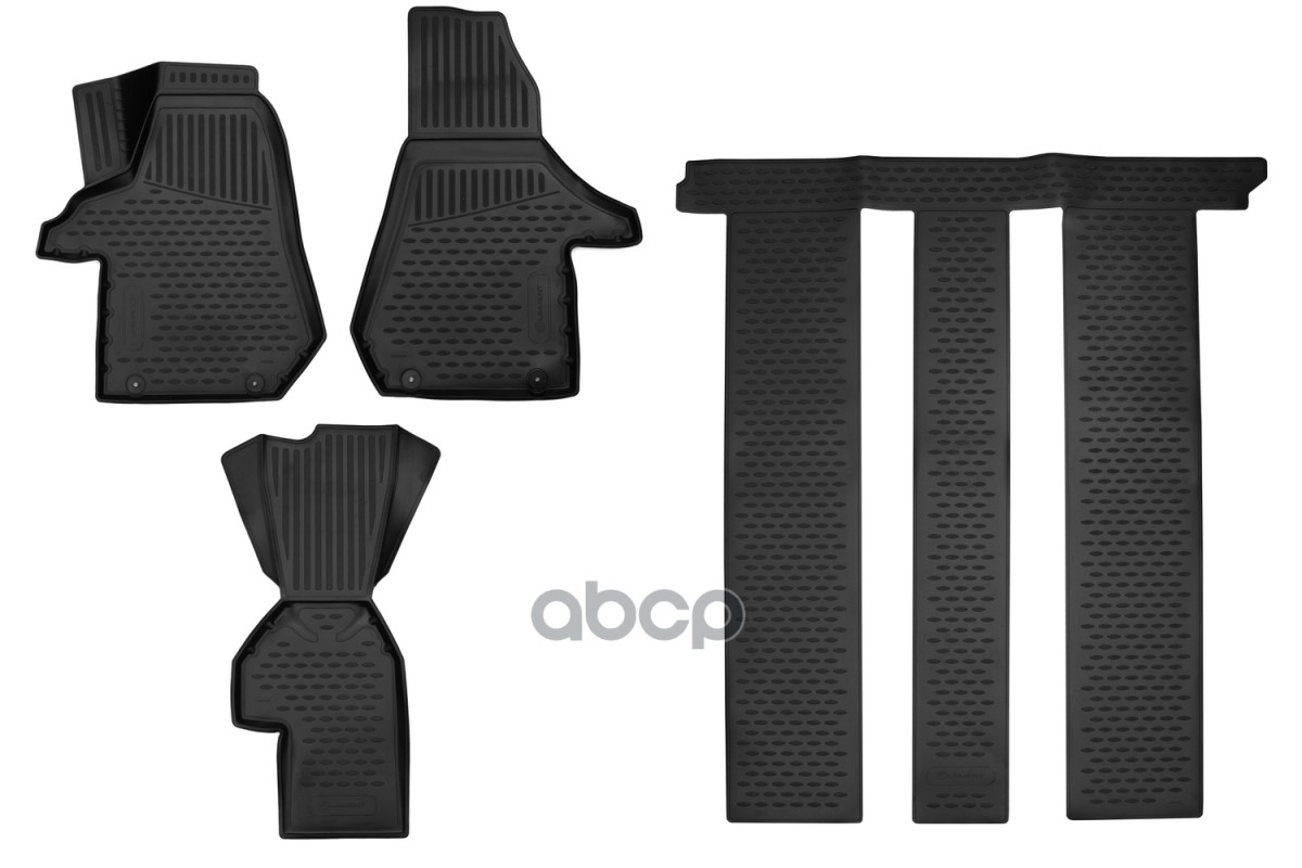 Коврики 3D в салон для VOLKSWAGEN Multivan 2019-, 4шт. 2-й, 3-й ряд капитан, рельсы в середине (полиуретан) / Фольксваген Мул...