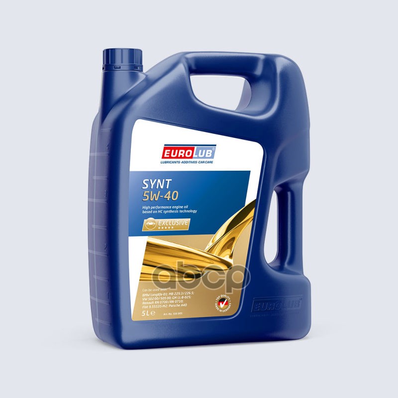 EUROLUB Масло Eurolub Моторное 5W40 Synt Sn/Cf A3/B4 (Синтетика) 5Л.vw502.00,Vw 502.00,Vw 505.00,Fiat 9.5553 Eurolub 316005