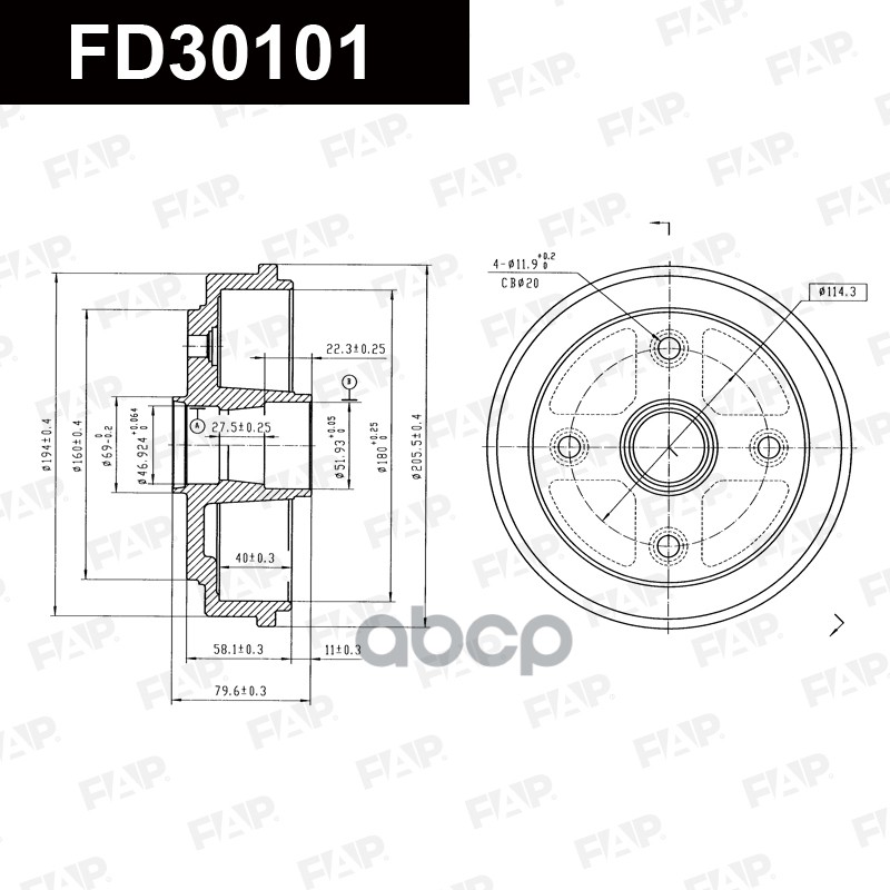 Тормозной барабан с покрытием GEOMET FD30101 FAP арт. FD30101