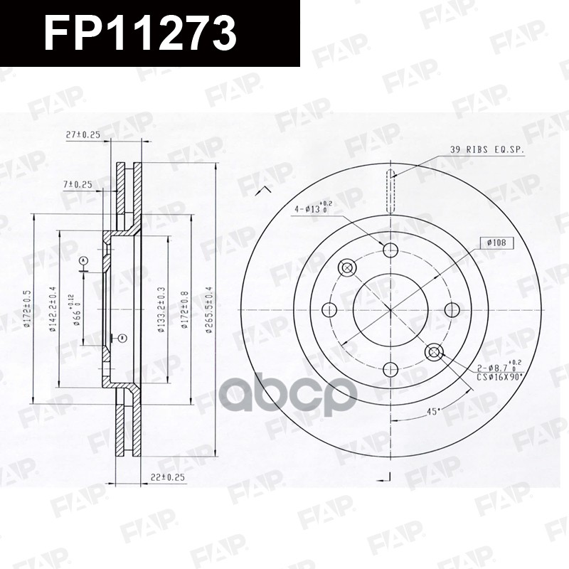 Тормозной диск с покрытием GEOMET FP11273 FAP арт. FP11273
