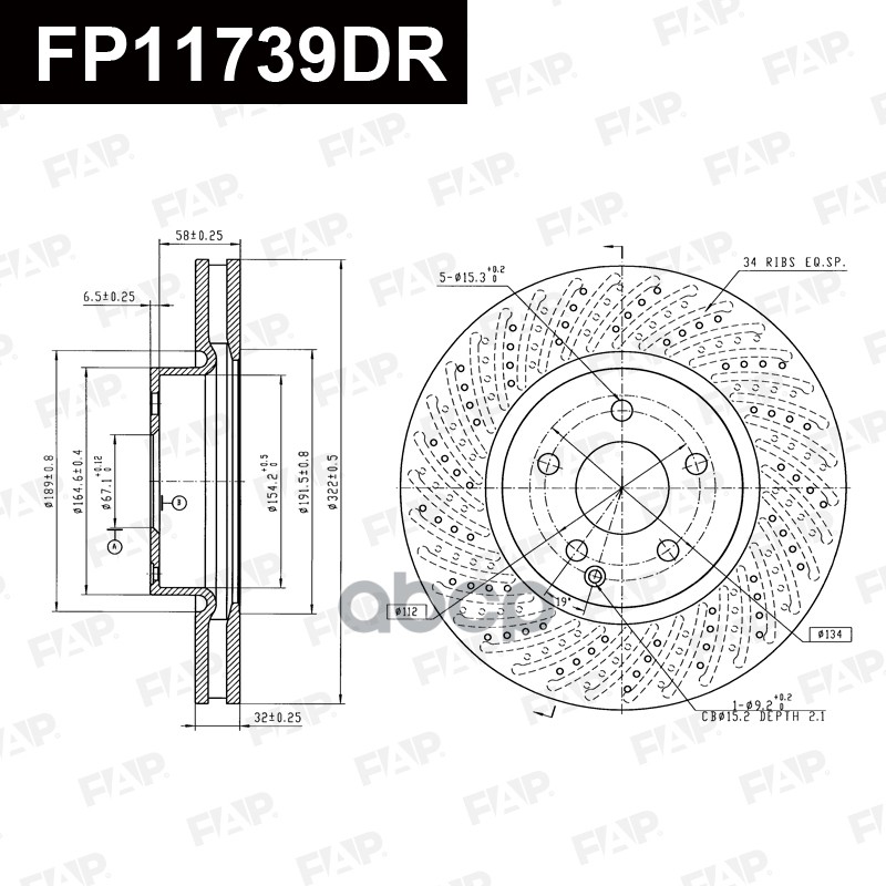 Тормозной диск с покрытием GEOMET FP11739DR FAP арт. FP11739DR
