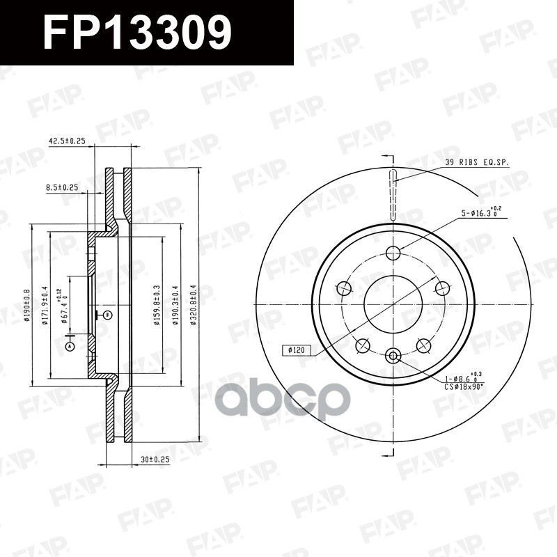 Тормозной диск с покрытием GEOMET FP13309 FAP арт. FP13309