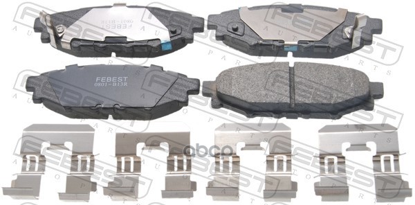 Колодки тормозные задние комплект (с противоскрипной пластиной, скобами) Febest арт. 0801B13R