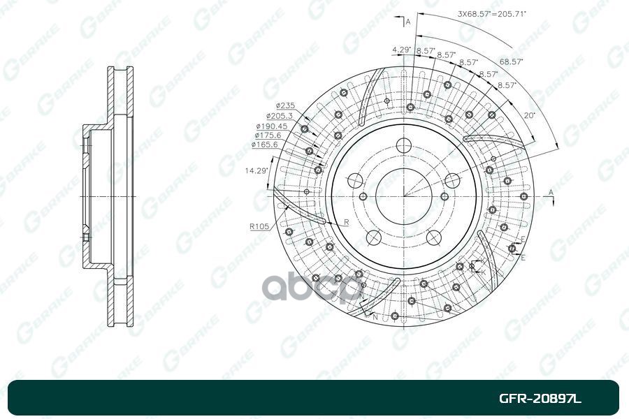 Диск тормозной перфорированный вентилируемый левый GFR20897L G-BRAKE арт. GFR20897L