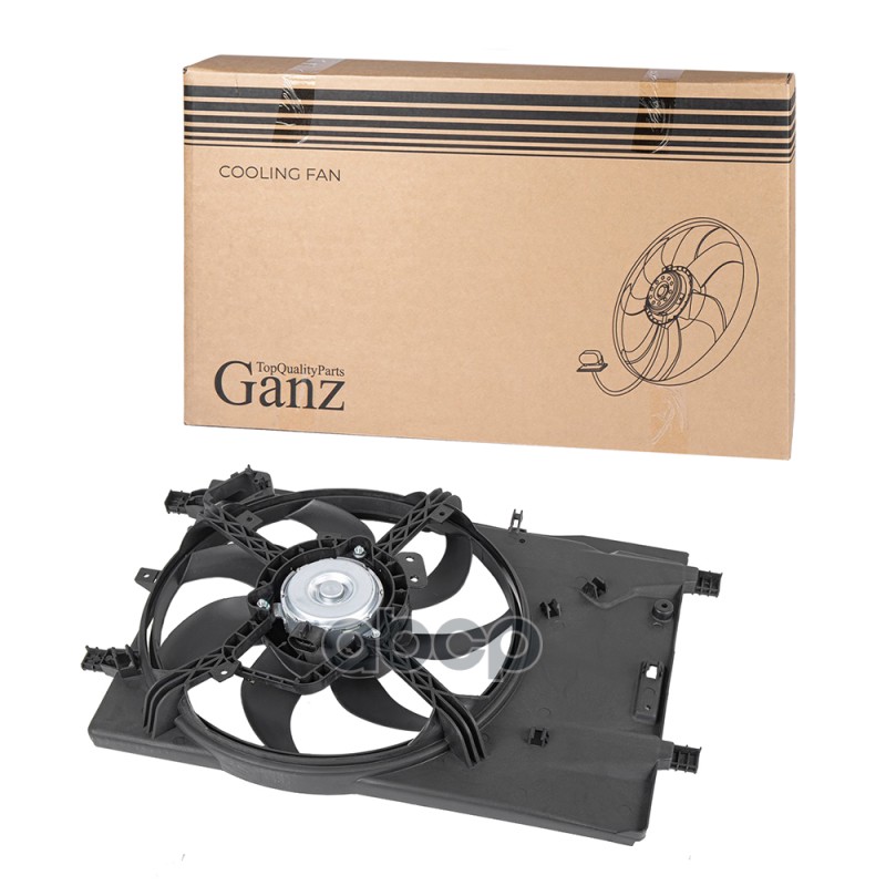 Вентилятор радиатора в сборе (без резистора) FIAT Grande Punto 05-12, Punto 12-,Strada 06-/OPEL GANZ GIC06492 GANZ арт. GIC06492