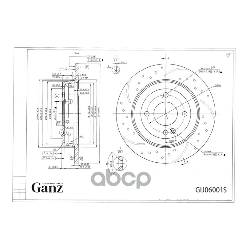 Диск Тормозной Задний Перфорированный Pro-Line С Покрытием (Компл.2 Шт) Hyundai Solaris 10-> / Kia Rio Iii Ganz Gij06001s GAN...
