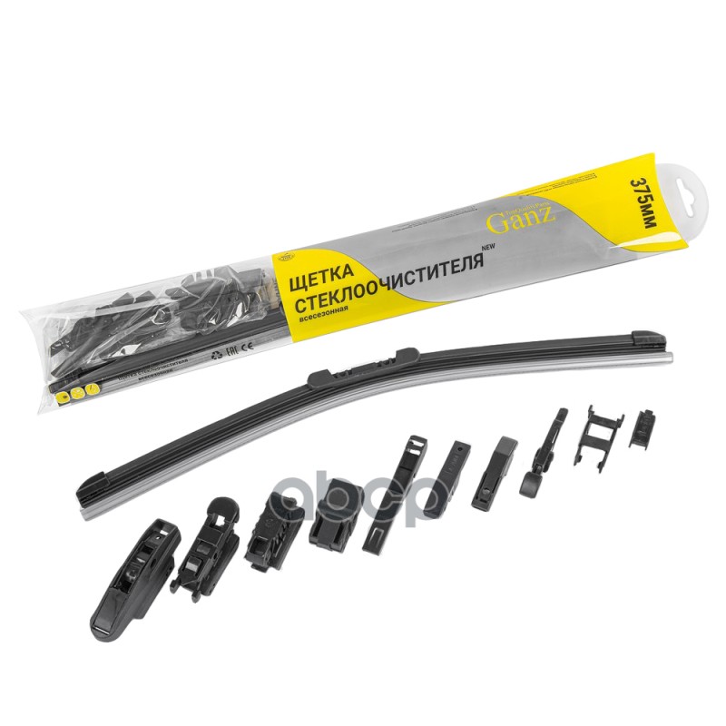 Щетка стеклоочистителя 375 мм бескаркасная 1 шт GANZ NEW GIS01028 (10 адаптеров) GANZ арт. GIS01028