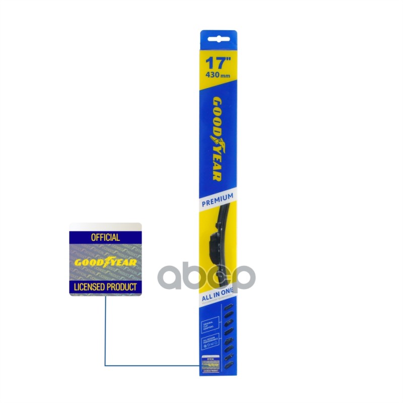 Щетка стеклоочистителя 430 мм бескаркасная 1 шт Goodyear PREMIUM GY000437 GOODYEAR арт. GY000437