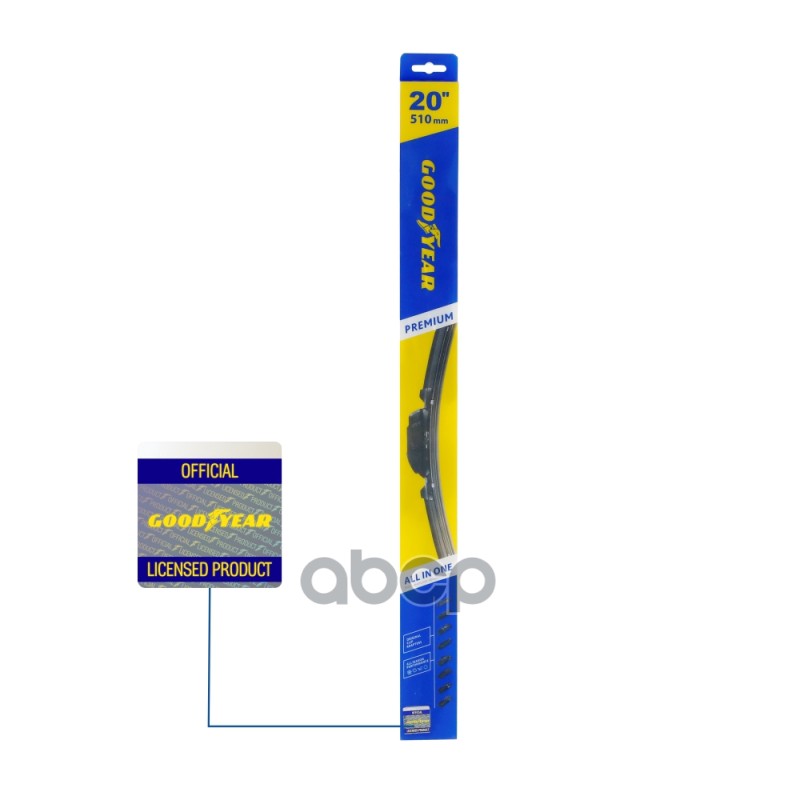Щетка стеклоочистителя бескаркасная Premium 510мм 9 адаптеров GOODYEAR арт. GY000440
