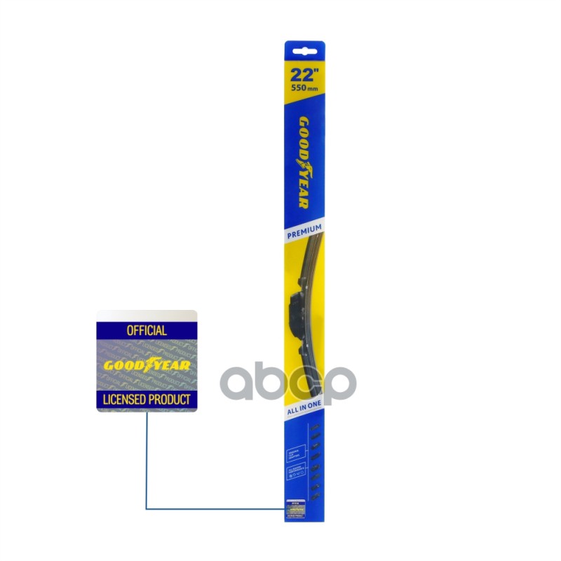 Щетка стеклоочистителя бескаркасная Premium 550мм 9 адаптеров GOODYEAR арт. GY000442