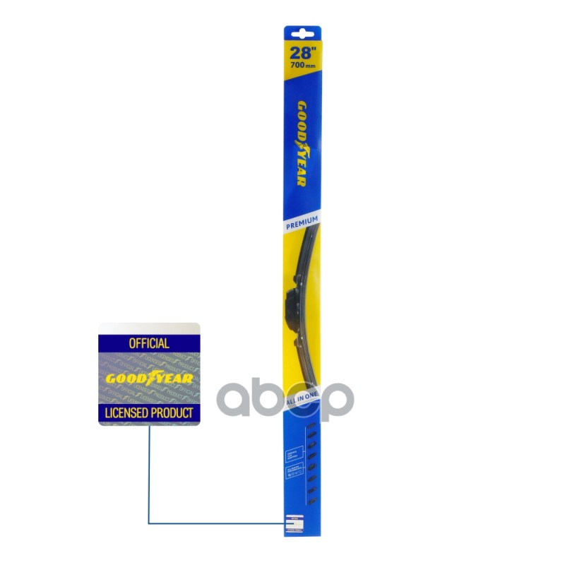 Щетка стеклоочистителя бескаркасная Premium 700мм 9 адаптеров GOODYEAR арт. GY000448