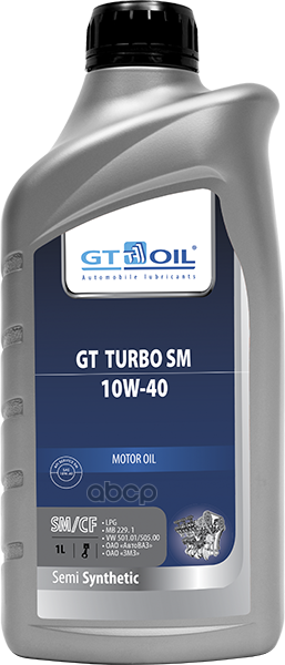 GT OIL Масло моторное синтетическое GT Turbo SM 10W40 SN/CF, A3/B4 1л