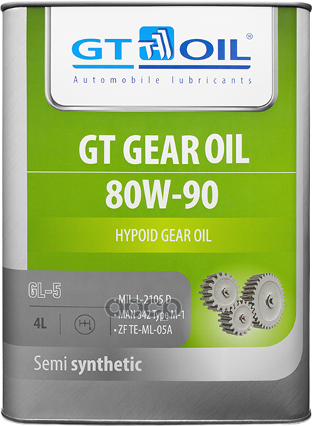 Масло трансмиссионное полусинтетическое Gear Oil 80W90 GL-5 4л GT OIL арт. 8809059407837
