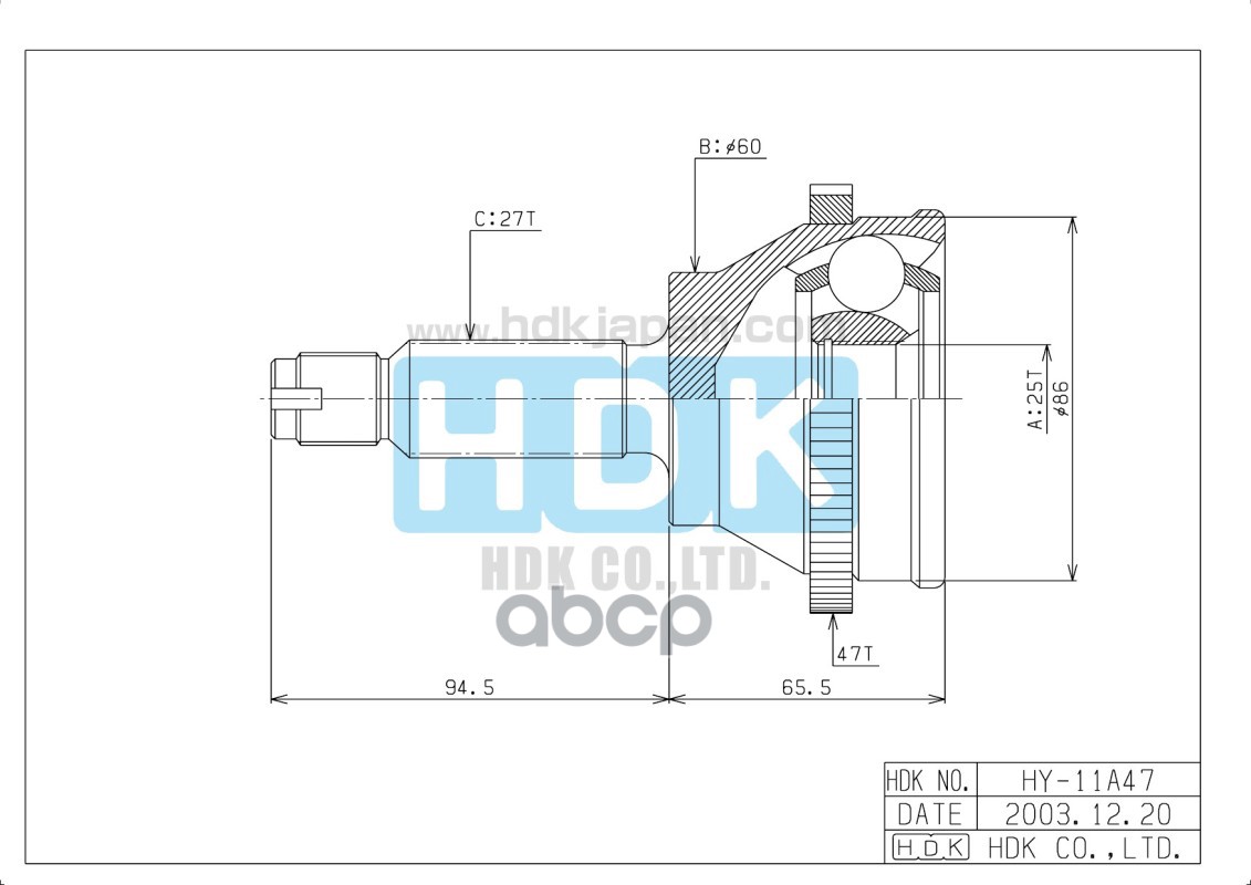 ШРУС наружный к-т (25x60x27) Hyundai Trajet HDK арт. hy-011a47