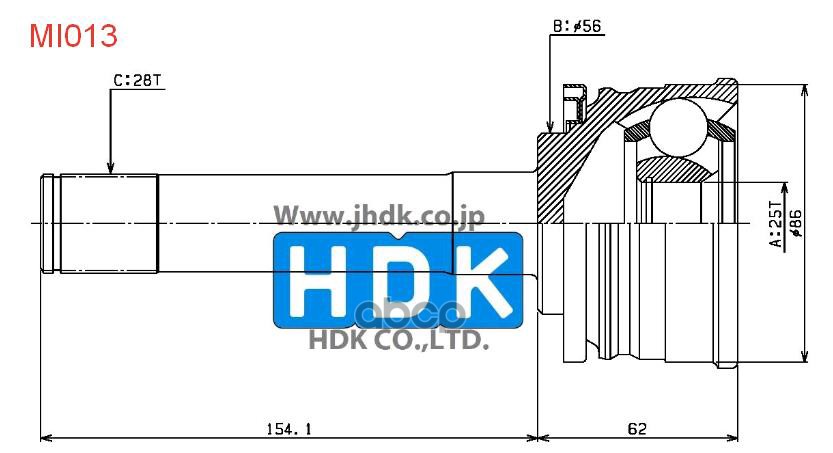 ШРУС наружный к-т (25x56x28) Mitsubishi Pajero II 1991-2004 HDK арт. mi-013