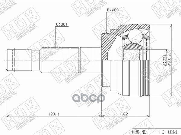 Шрус (Спереди/ Наруж) Toyota Hilux Pick Up 01-15 / Land Cruiser Prado 96-02 HDK арт. TO-038