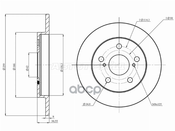 Диск тормозной (Сзади) Toyota Corolla (E150,E180) 06-19 / Auris 06-18 HOSU арт. HSDB0154