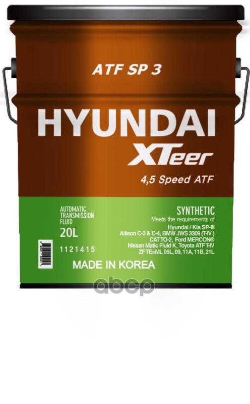 Масло Трансмиссионное Hyundai Xteer Atf Sp3 20Л 1121415 HYUNDAI XTeer арт. 1121415