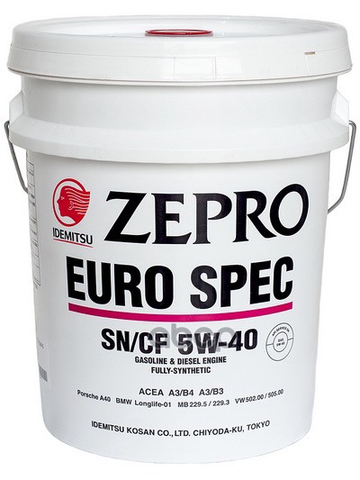 IDEMITSU Масло моторное IDEMITSU ZEPRO EURO SPEC 5W-40 SP 20л (1849-020) 30006031-020