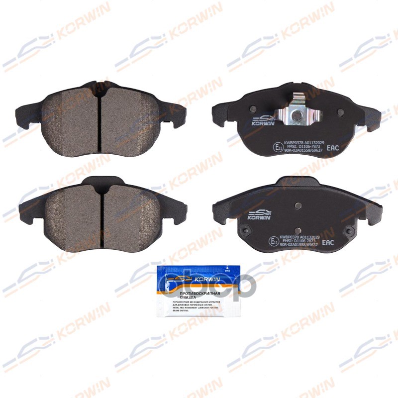 Колодки Тормозные Дисковые Перед. Opel Vectra C 02-09/Saab 9-3 02-15/Cadillac Bls 06- KORWIN арт. KWBP0378