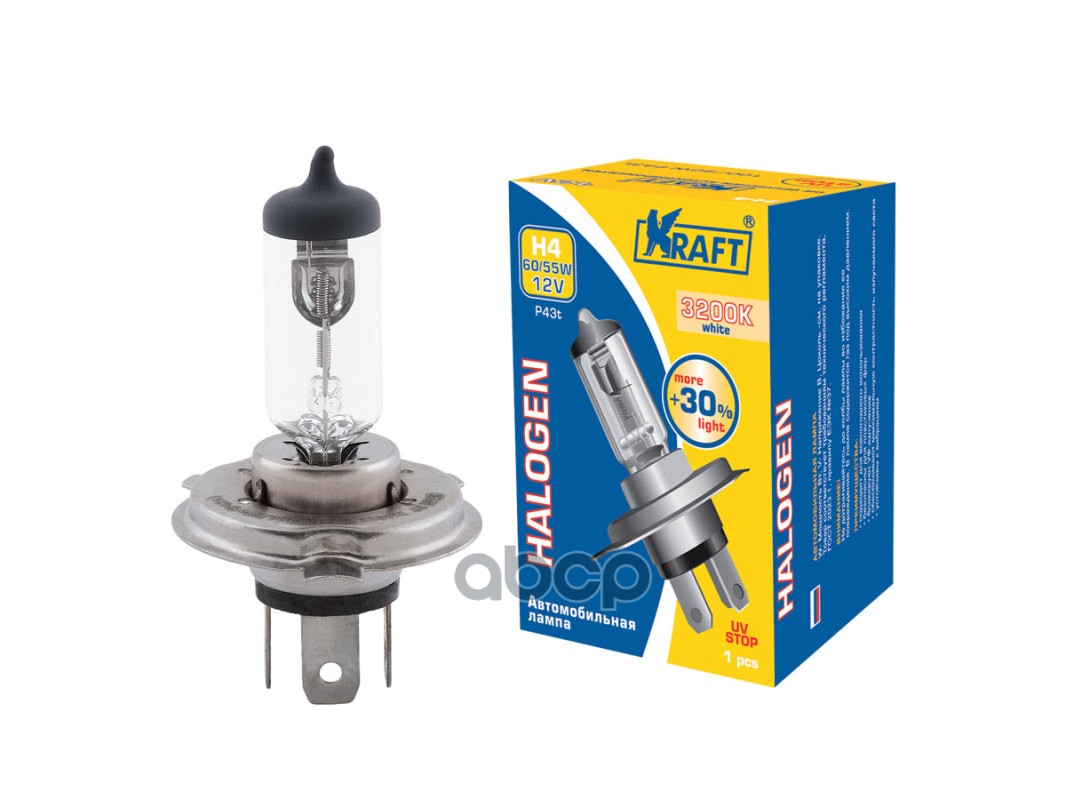 Лампа 12V H4 60/55W P43t Kraft 1 Шт. Картон Kt700077 Kraft арт. KT700077