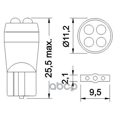 Лампа Светодиодная W5w 12V 4Led Монолит Зел LEDO арт. 12966L4L1G