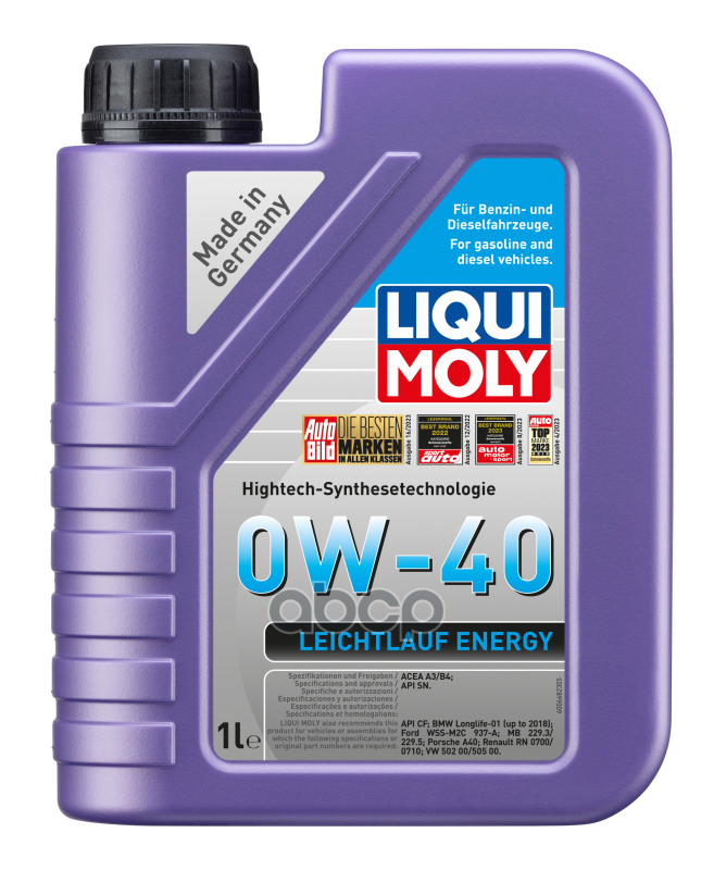 LIQUI MOLY 0W-40 Leichtlauf Energy, Api Sn/Cf, 1Л (Hc-Синт.мотор.масло)