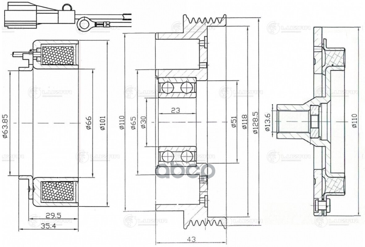 Муфта эл/магн. компрессора кондиц. для а/м Hyundai Sonata (98-) 2.0D/2.7i (LMAC 0802) LUZAR арт. lmac-0802