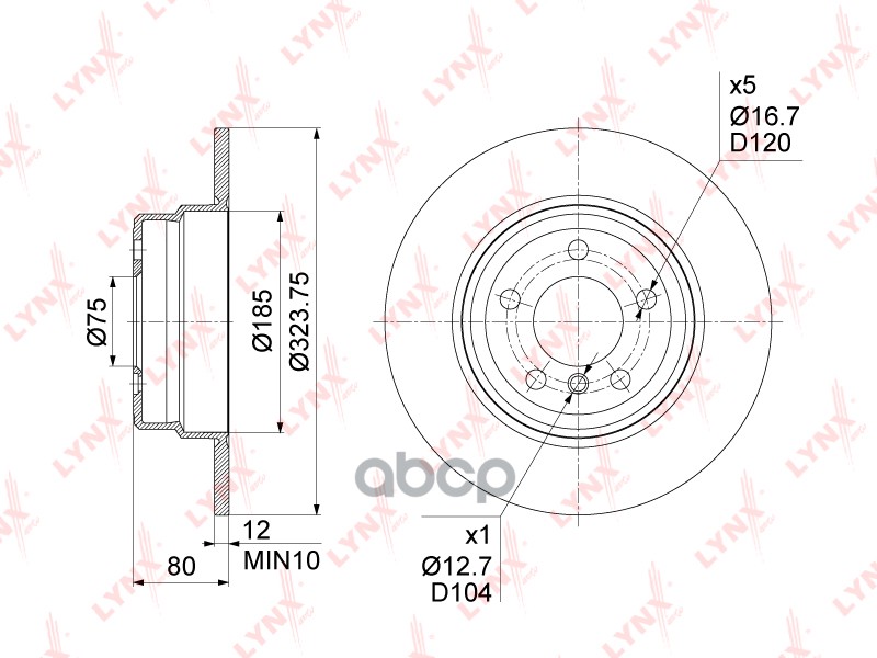 Диск тормозной задний (324x12) BMW X5(E53) 3.0-4.4 00-06 LYNXauto арт. bn-1001