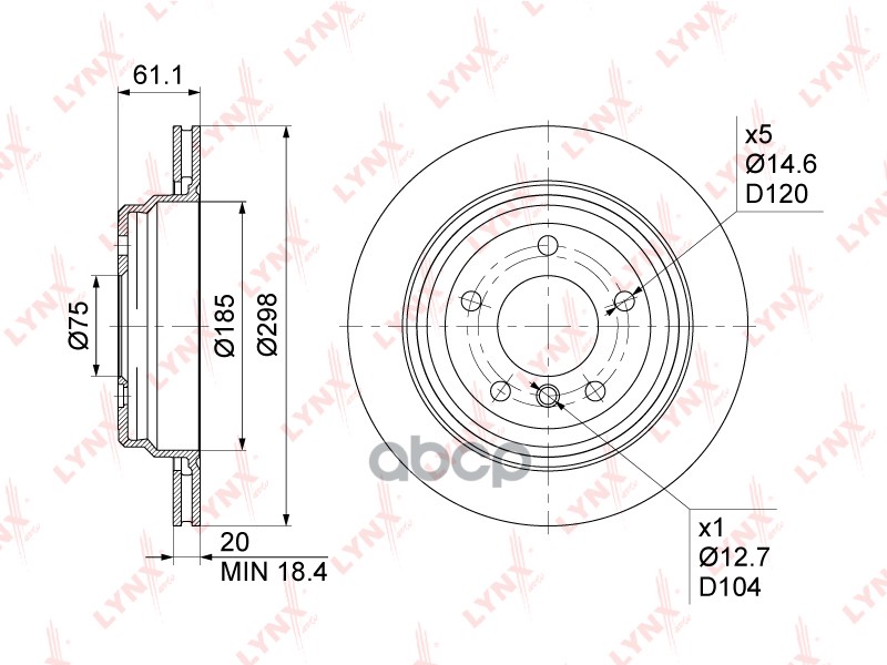 Диск тормозной задний (298x20) BMW 5(E39) 2.0-4.4 95-03 LYNXauto арт. bn-1010