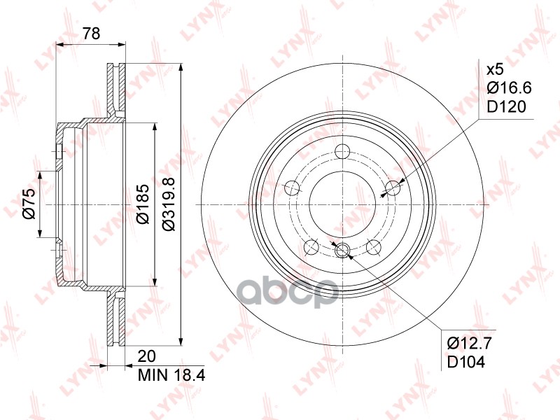 Диск тормозной задний (320x20) подходит для BMW X5(E70/F15) 2.0D-3.0D 07 / X6(E71/2/F16) 3.0-3.0D 08 BN-1012 LYNXauto арт. BN...