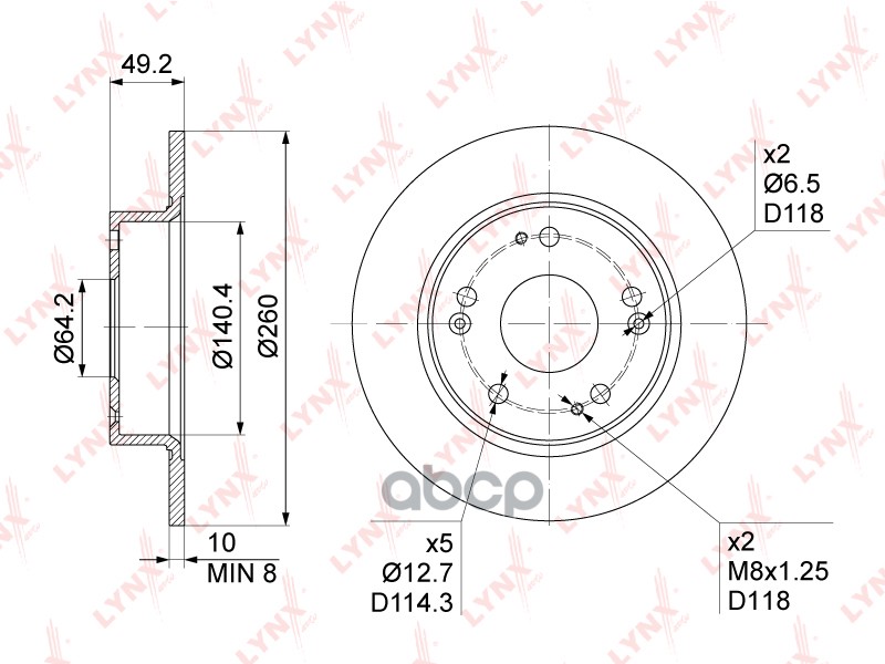 Диск тормозной задний (260x10) подходит для HONDA Accord VII 2.0-2.4 03-08 BN-1032 LYNXauto арт. BN-1032