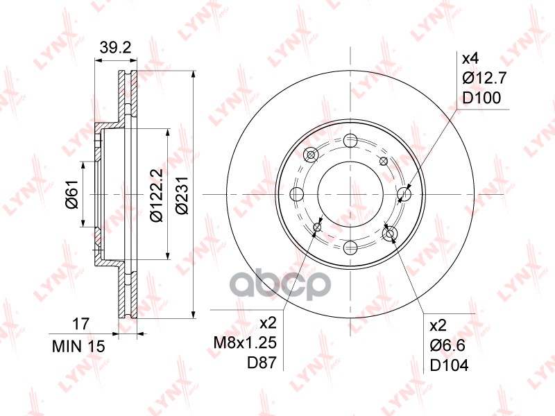 Диск тормозной передний (231x17) подходит для HONDA Jazz(GD) 1.3 02-08 BN-1046 LYNXauto арт. BN-1046