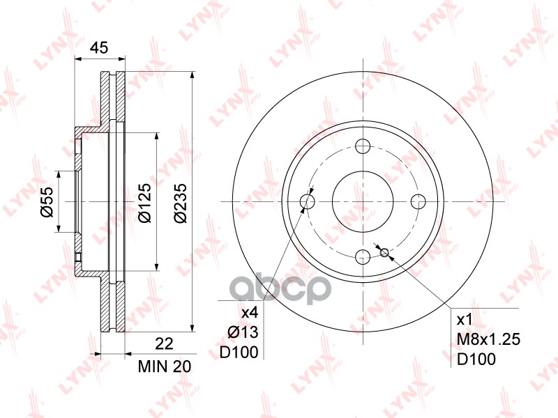 Диск тормозной передний (235x22) MAZDA Demio(DW)  1.3-1.5 98-03 / 323 IV-V LYNXauto BN-1067 LYNXauto арт. BN-1067