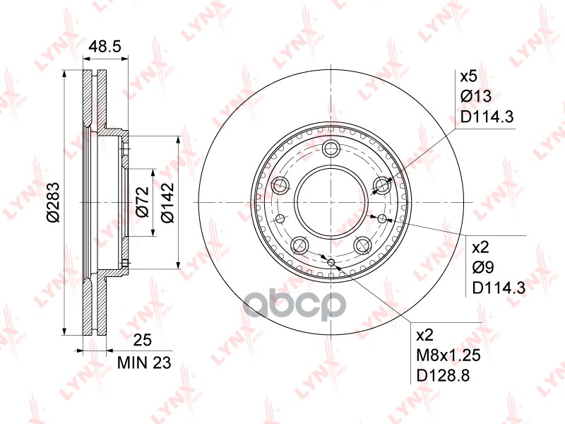 Диск тормозной передний (283x25) MAZDA 6(GG) 2.0-2.3 02-07 LYNXauto арт. bn-1072