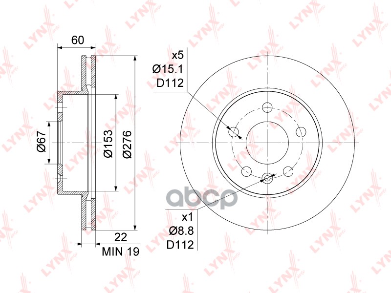 Диск тормозной передний (276x22) MERCEDES-BENZ V200-280(W638) 96-03 LYNXauto арт. bn-1080
