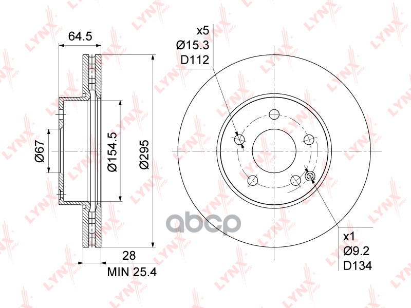 Диск тормозной передний (295x28) MERCEDES-BENZ C180K-300(W204) 07> / E200-250D(W212) 09> LYNXauto арт. bn-1084