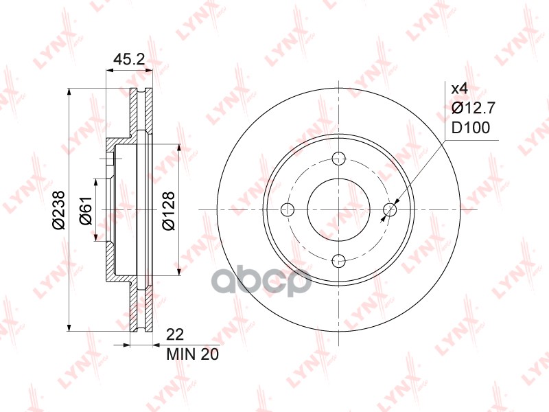 Диск Тормозной | Перед | LYNXauto арт. BN1114