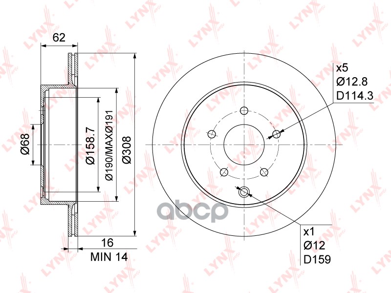 Диск тормозной задний (308x16) NISSAN Murano(Z50/Z51) 2.5D-3.5 03-14 / Elgrand(E51 / E52) 3.0D-3.5 0 LYNXauto арт. bn-1116