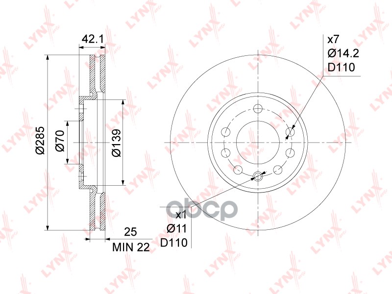 Диск тормозной передний LYNXauto BN-1122 LYNXauto арт. BN-1122