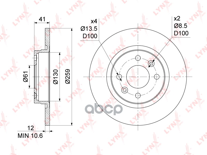 Диск тормозной передний (259x12) RENAULT Logan I-II 1.2-1.6 04 / Sandero I-II 1.2-1.6 08 BN-1123 LYNXauto арт. BN-1123