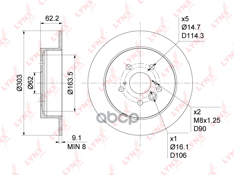 Диск тормозной задний (303x9) подходит для TOYOTA RAV 4 II 1.8-2.4 00-05 BN-1138 LYNXauto арт. BN-1138
