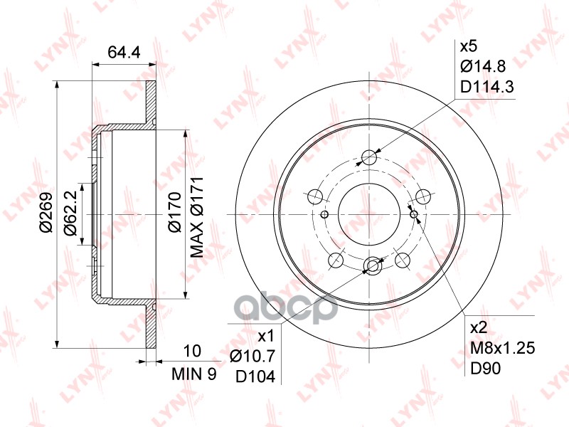 Диск тормозной задний (269x10) TOYOTA Camry(V10/V20) 2.2-3.0 91-01 LYNXauto арт. bn-1139