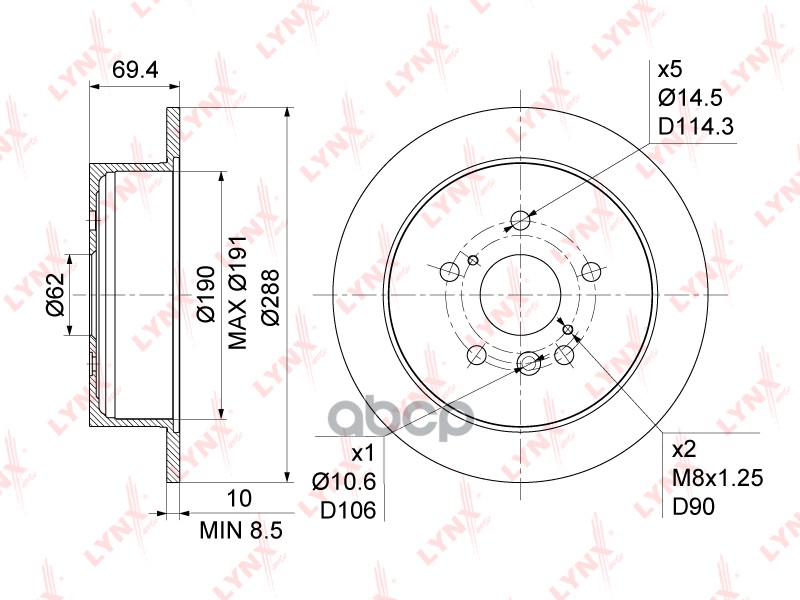 Диск тормозной задний (288x10) LEXUS RX300-400h 03-08, TOYOTA Harrier 2. LYNXauto BN-1143 LYNXauto арт. BN-1143
