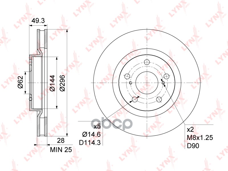 Диск тормозной передний (296x28) подходит для TOYOTA Camry(V4/50) 2.0-3.5 06 / Prius 1.8h 11 / RAV 4 III-IV 2.0-3.5 05, LEXUS...