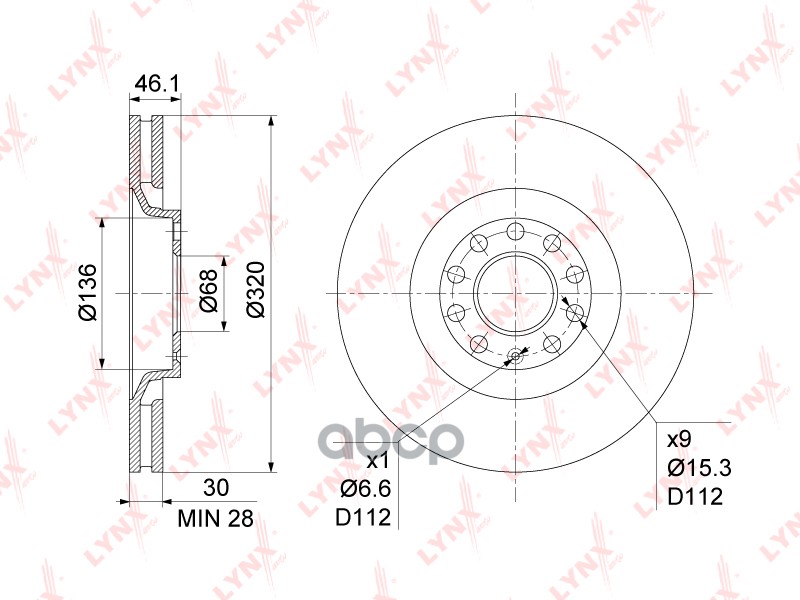 Диск Тормозной | Перед Прав/Лев | LYNXauto арт. BN1209