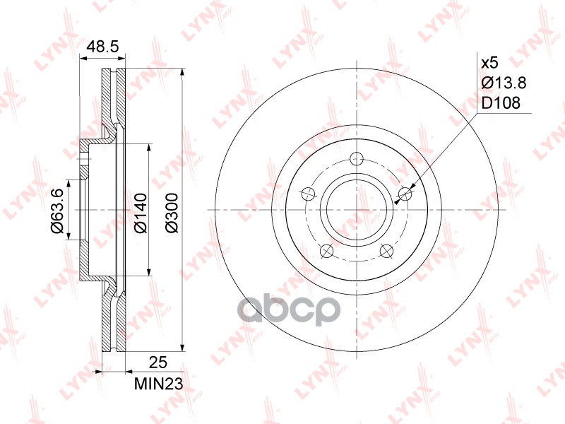 Диск тормозной передний (300x25) подходит для FORD Focus II-III 1.4-2.0D 04-12 / C-Max 1.6-2.0D 03-10 / Kuga I-II 2.0D-2.5 08...
