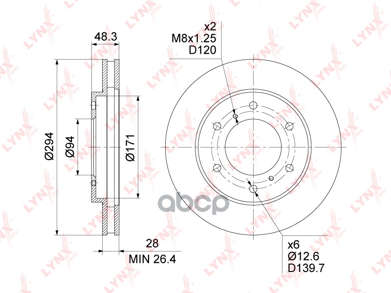 Диск тормозной передний (294x28) BN-1762 LYNXauto арт. BN-1762
