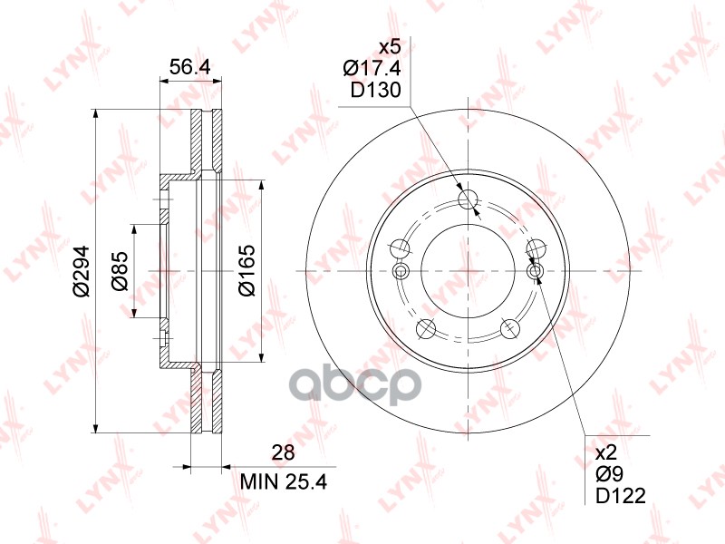 Диск тормозной передний (294x28) SSANGYONG Actyon I 05> / Kyron 05> / Rexton 02> LYNXauto арт. bn-1902