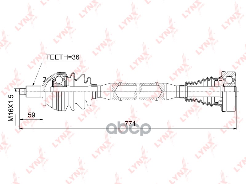 Привод в сборе R подходит для SKODA Fabia III 1.2-1.6 14, VW Polo 1.2-1.6 09 CD-1025 LYNXauto арт. CD-1025